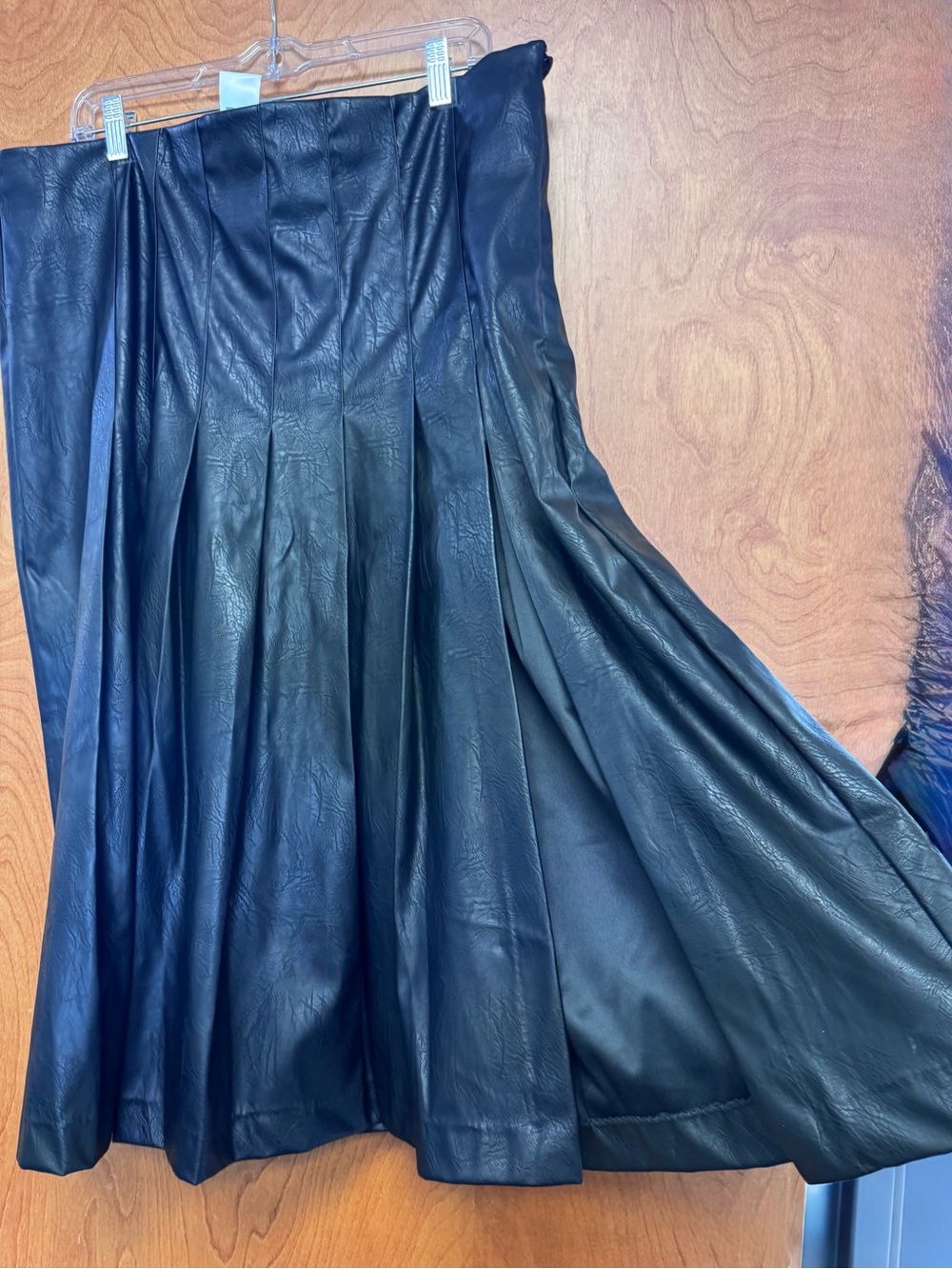 Lucky Brand Black Faux Leather Pleated A-Line Skirt